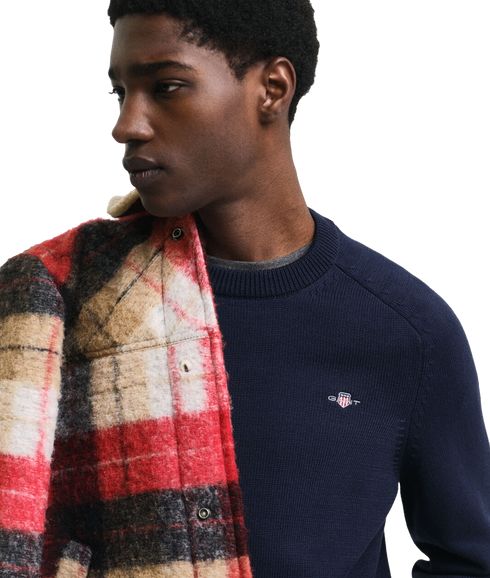 Casual Cotton Crew Neck Sweater - Navy