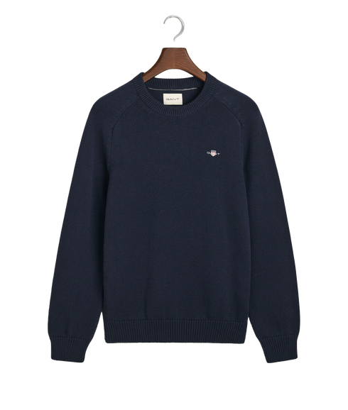Casual Cotton Crew Neck Sweater - Navy