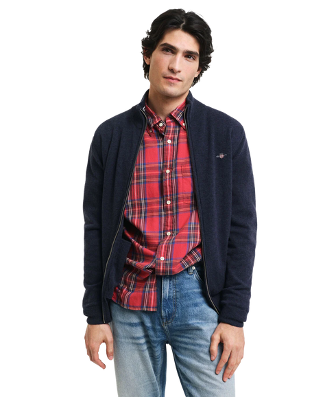 Superfine Lambswool Zip Cardigan - Navy