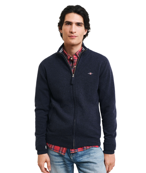 Superfine Lambswool Zip Cardigan - Navy