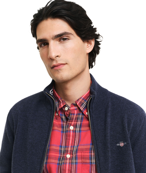 Superfine Lambswool Zip Cardigan - Navy