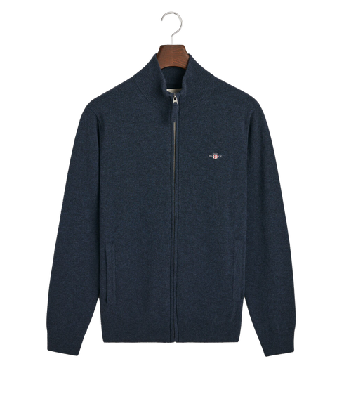 Superfine Lambswool Zip Cardigan - Navy