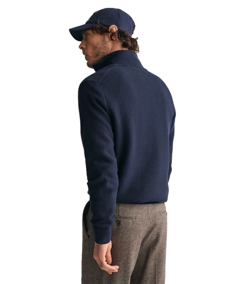 Micro Textured Cotton Half-Zip Sweater - Navy