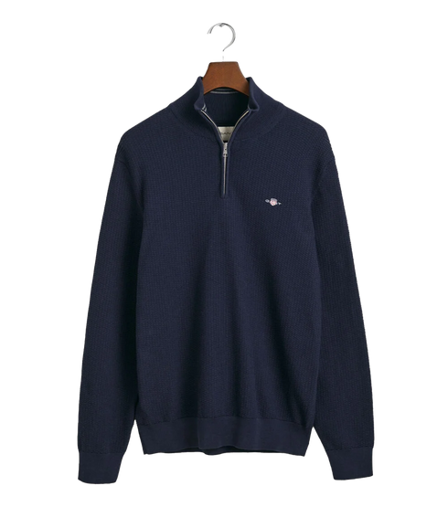 Micro Textured Cotton Half-Zip Sweater - Navy