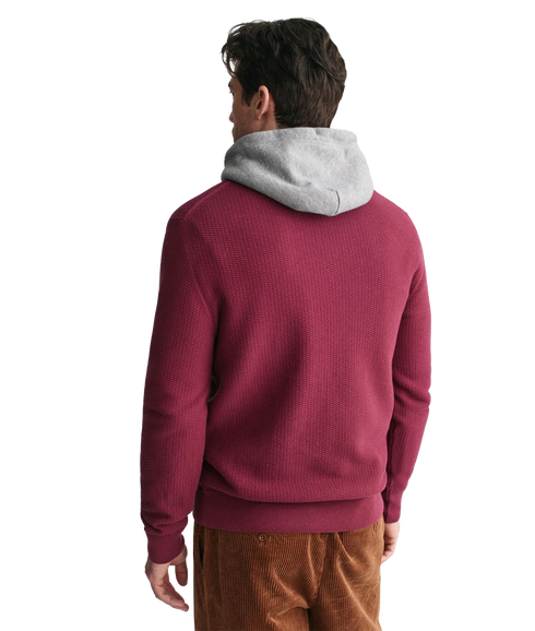 Micro Textured Cotton Half-Zip Sweater - Red
