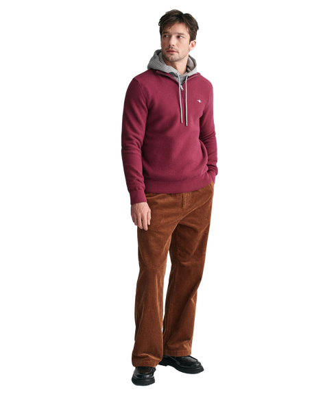 Micro Textured Cotton Half-Zip Sweater - Red