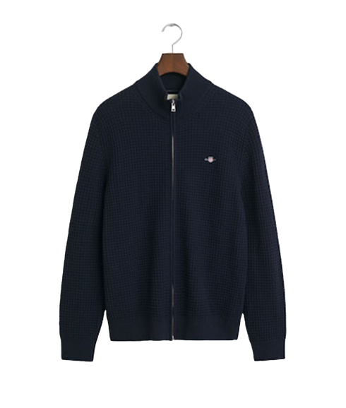 Zipped Textured Cotton Cardigan - Evening Blue