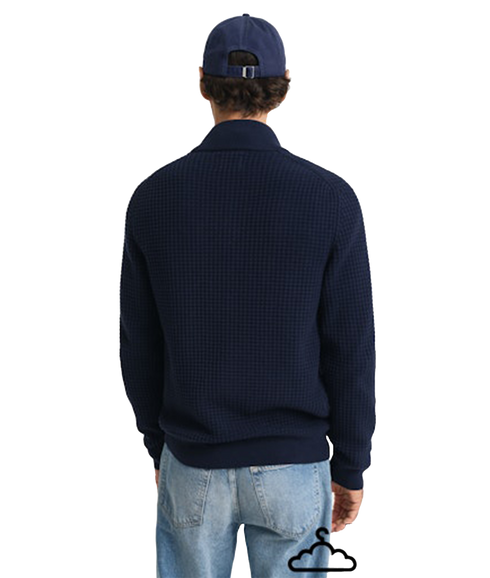 Zipped Textured Cotton Cardigan - Evening Blue