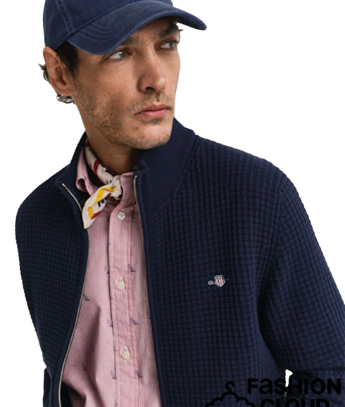 Zipped Textured Cotton Cardigan - Evening Blue