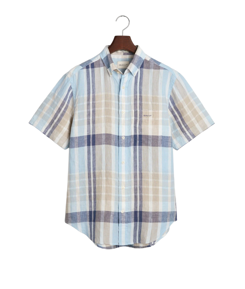 Linen Madras Short Sleeve Shirt - Dry Sand