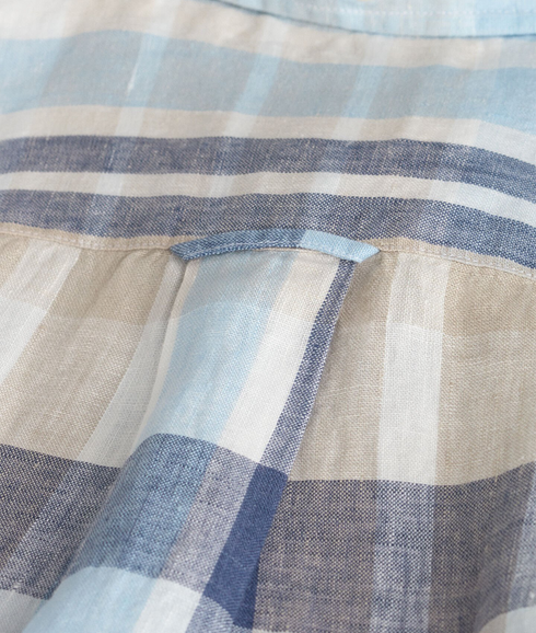 Linen Madras Short Sleeve Shirt - Dry Sand