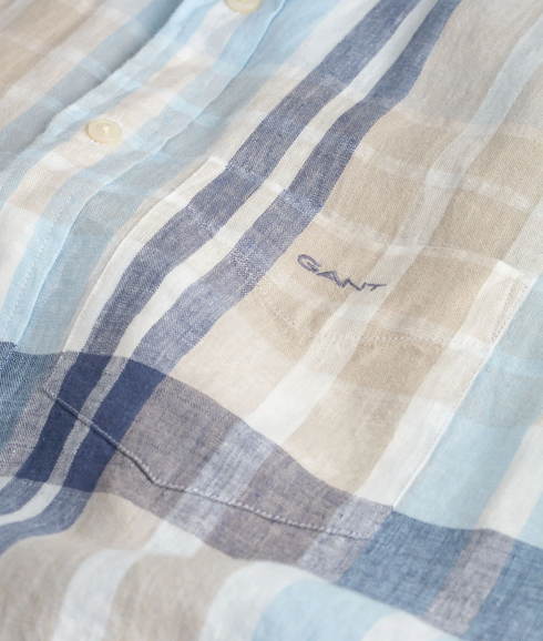 Linen Madras Short Sleeve Shirt - Dry Sand