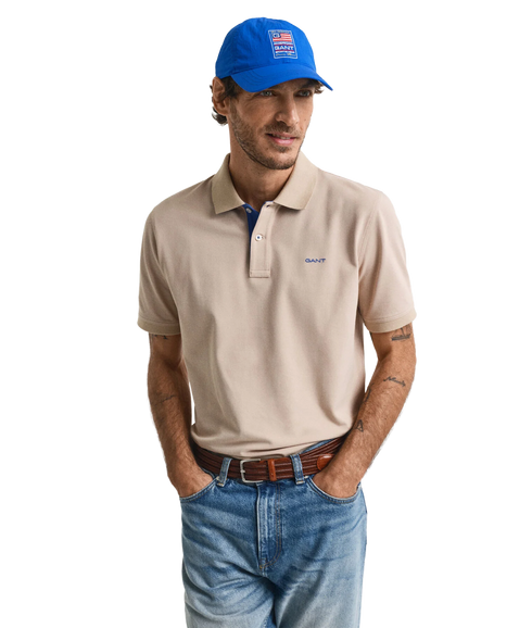 Contrast Pique Short Sleeve Polo - Dry Sand