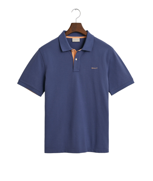 Contrast Pique Short Sleeve Polo - Dusty Navy
