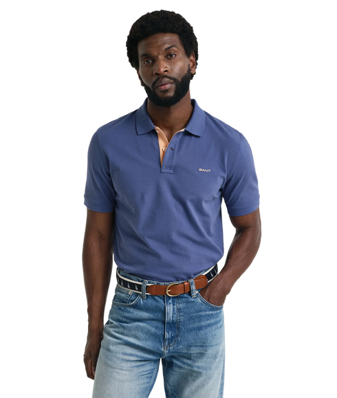 Contrast Pique Short Sleeve Polo - Dusty Navy