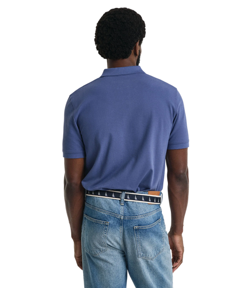 Contrast Pique Short Sleeve Polo - Dusty Navy