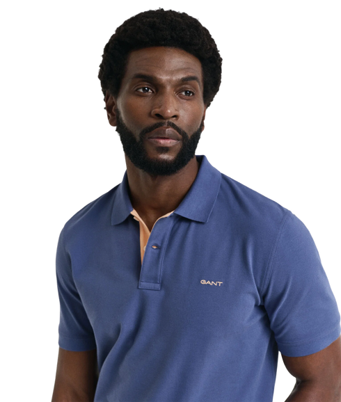Contrast Pique Short Sleeve Polo - Dusty Navy