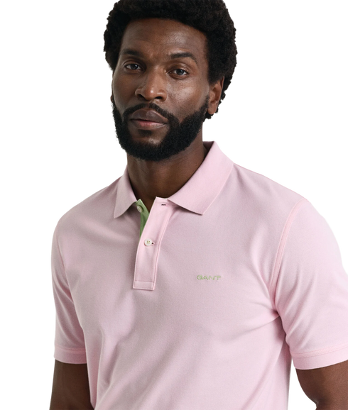 Contrast Pique Short Sleeve Polo - California Pink