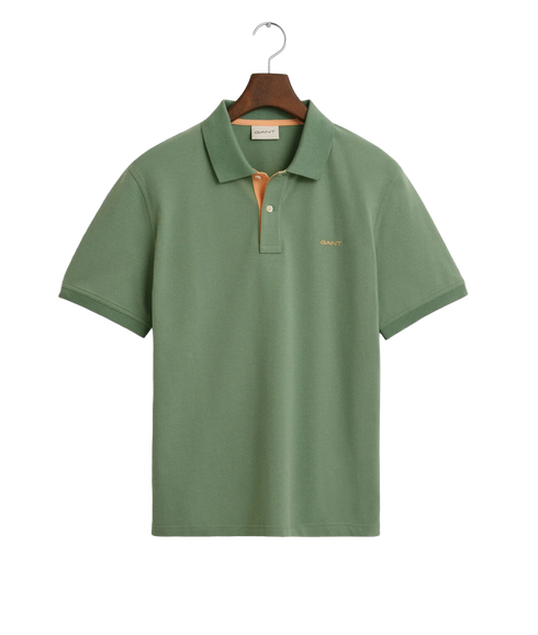 Contrast Pique Short Sleeve Polo - Kalamata Green