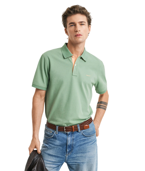 Contrast Pique Short Sleeve Polo - Kalamata Green
