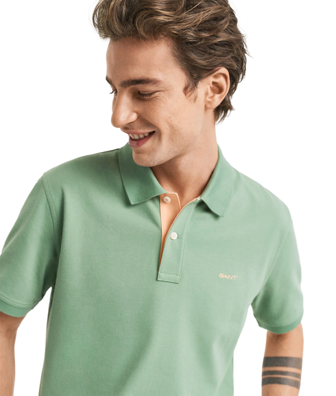 Contrast Pique Short Sleeve Polo - Kalamata Green