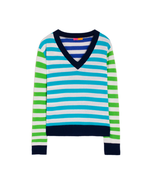 V-Neck Jersey Knitwear - Rayas Azul