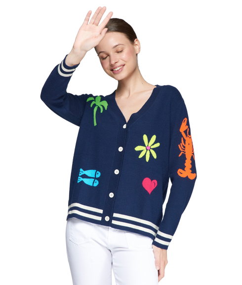 Intarsia Cardigan - Marine Beach