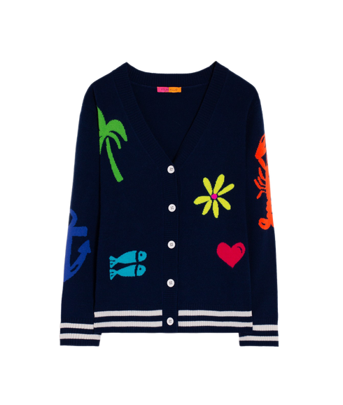 Intarsia Cardigan - Marine Beach