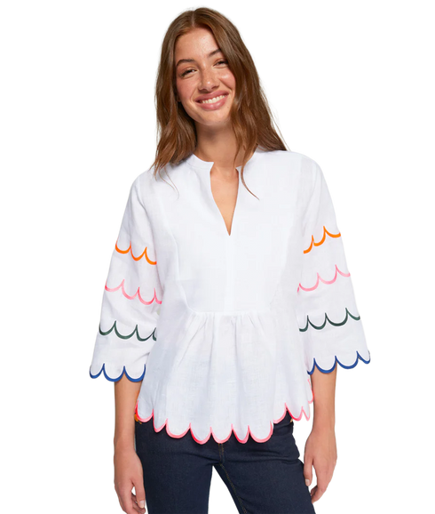Scallop Hem Linen Shirt - White