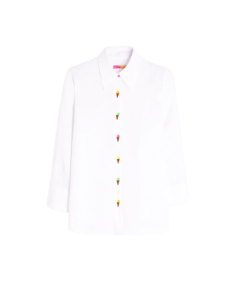 Ice Cream Button Linen Shirt - White