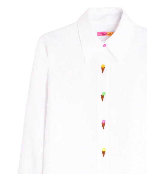 Ice Cream Button Linen Shirt - White
