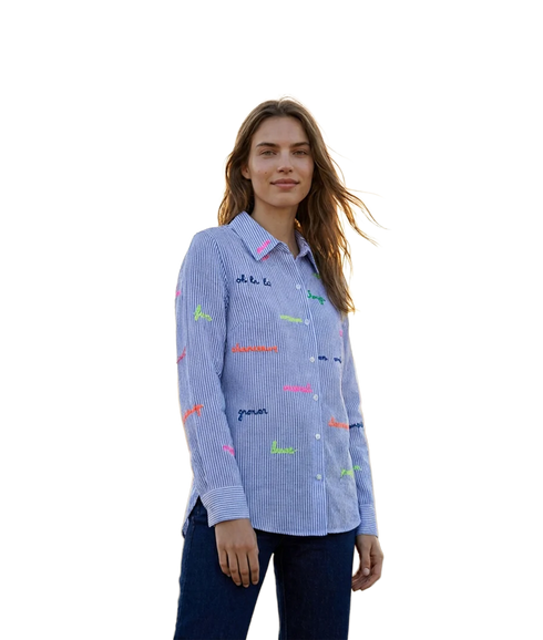 Ooh La La Striped Linen Shirt - Blue