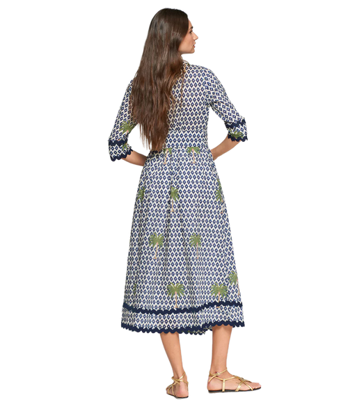 Ikat Palm Shirt Dress - Navy