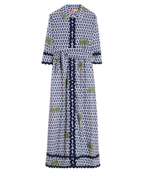 Ikat Palm Shirt Dress - Navy