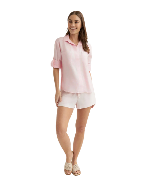 Split Back Button Down - Petal Pink