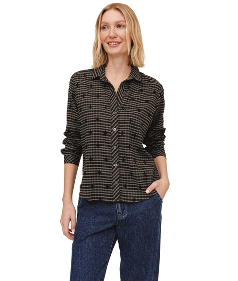 Long Sleeve Clean Button Down Shirt - Black/Olive Gingham