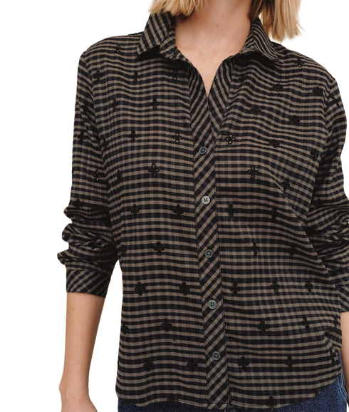 Long Sleeve Clean Button Down Shirt - Black/Olive Gingham