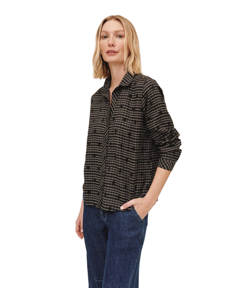 Long Sleeve Clean Button Down Shirt - Black/Olive Gingham