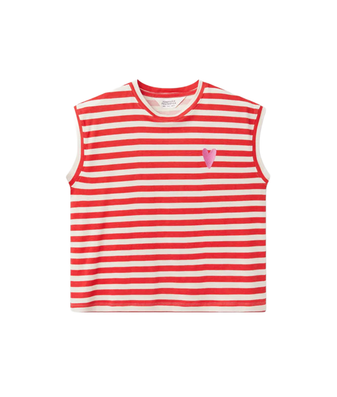 Cap Sleeve Stripes T-Shirt - White/Red