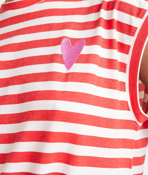 Cap Sleeve Stripes T-Shirt - White/Red