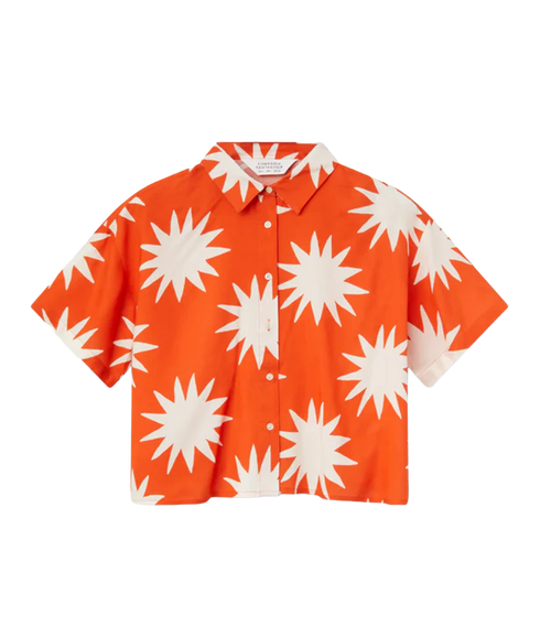 Big Sun Print Short Sleeve Shirt - Red