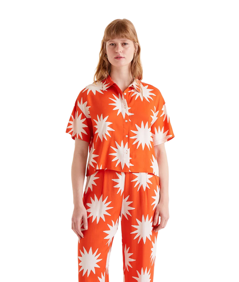 Big Sun Print Short Sleeve Shirt - Red
