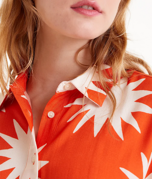 Big Sun Print Short Sleeve Shirt - Red