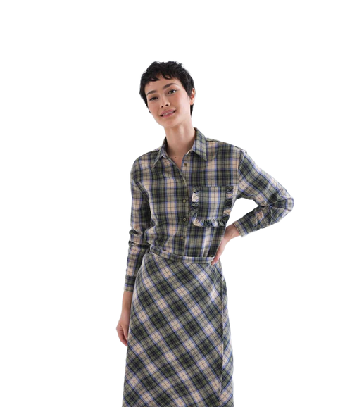 Frill Pocket Plaid Shirt - Green Plaid
