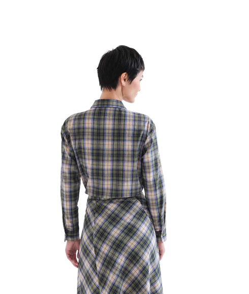 Frill Pocket Plaid Shirt - Green Plaid