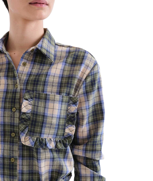 Frill Pocket Plaid Shirt - Green Plaid