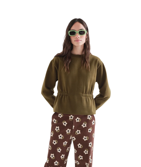 Cinched Waist Sweatshirt - Green