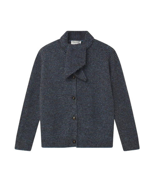 Tie Neck Stripe Cardigan - Blue Stripe