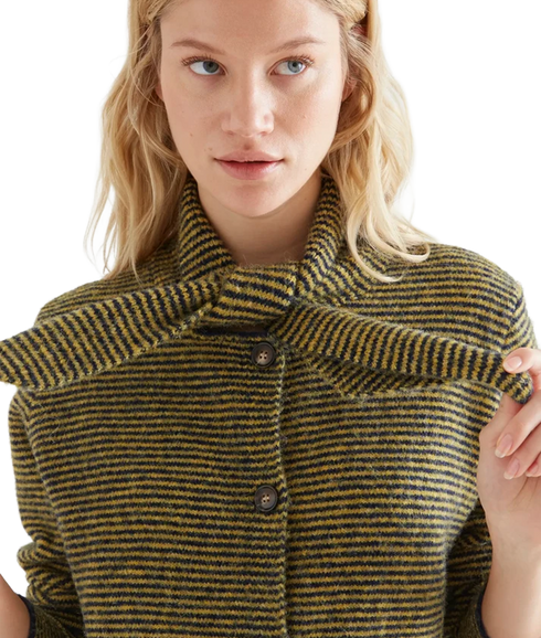 Tie Neck Stripe Cardigan - Yellow Stripe