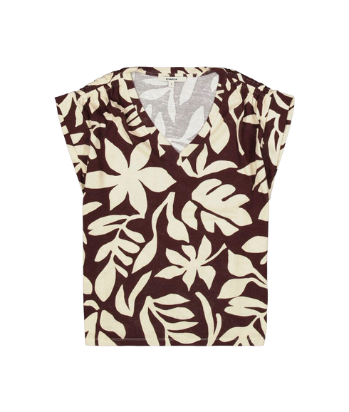 Leaf Print Cap Sleeved Top - Brown